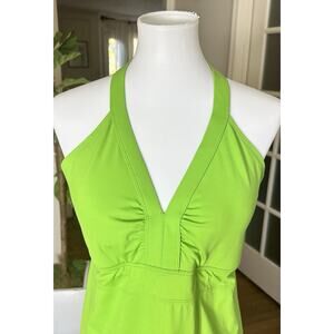 Athleta Halter Dress XL Green Stretch Active Travel Casual Summer Midi Style